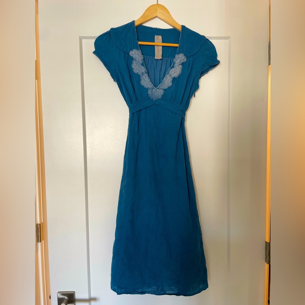 Fossil Blue Dress with Floral Details
